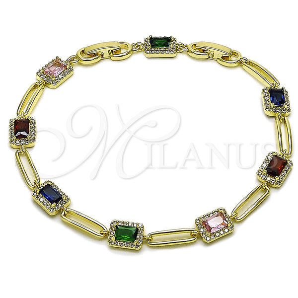 Pulsera Tennis 03.196.0017.1.07 Oro Laminado, Diseño de Cluster, con Blanca and Multicolor Zirconia Cubica, Pulido, Tono Dorado (Thickness, 8 Inches Length)