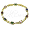 Pulsera Tennis 03.196.0017.1.07 Oro Laminado, Diseño de Cluster, con Blanca and Multicolor Zirconia Cubica, Pulido, Tono Dorado (Thickness, 8 Inches Length)