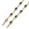 Pulsera Tennis 03.196.0017.1.07 Oro Laminado, Diseño de Cluster, con Blanca and Multicolor Zirconia Cubica, Pulido, Tono Dorado (Thickness, 8 Inches Length)