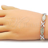 Pulsera Solida 03.196.0026.08 Oro Laminado, Diseño de Besos y Abrazos, Mate, Tres Tonos (Thickness, 8 Inches Length)