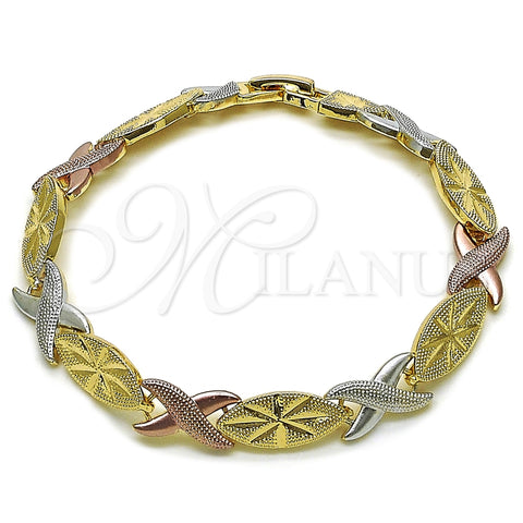Pulsera Solida 03.196.0026.08 Oro Laminado, Diseño de Besos y Abrazos, Mate, Tres Tonos (Thickness, 8 Inches Length)
