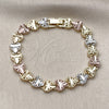 Pulsera Solida 03.196.0027.07 Oro Laminado, Diseño de Corazón, Diamantado, Tres Tonos (Thickness, 7 Inches Length)