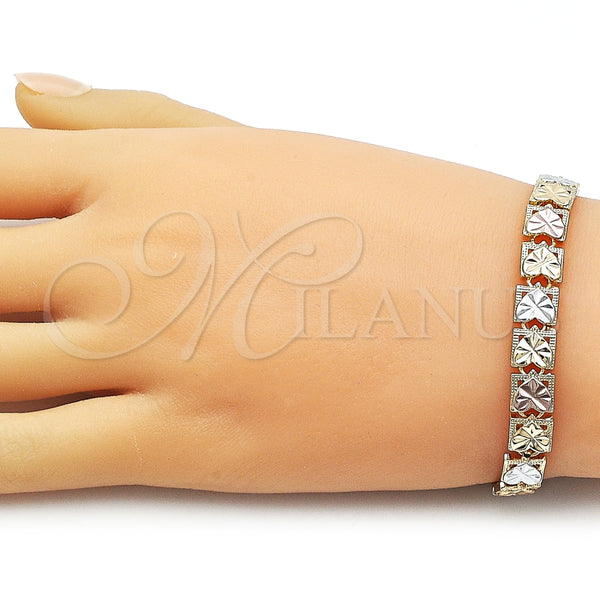 Pulsera Solida 03.196.0030.07 Oro Laminado, Diseño de Corazón, Diamantado, Tres Tonos (Thickness, 7 Inches Length)