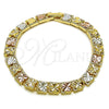 Pulsera Solida 03.196.0030.07 Oro Laminado, Diseño de Corazón, Diamantado, Tres Tonos (Thickness, 7 Inches Length)