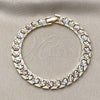 Pulsera Solida 03.196.0032.07 Oro Laminado, Diseño de Flor, Diamantado, Tres Tonos (08 MM Thickness, 7 Inches Length)