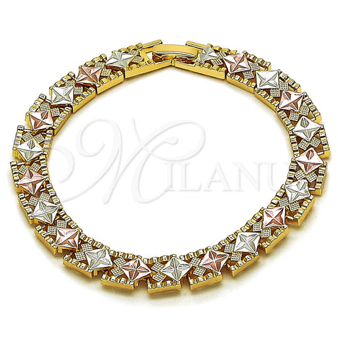 Pulsera Solida 03.196.0033.07 Oro Laminado, Diseño de Estrella, Diamantado, Tres Tonos (08 MM Thickness, 8 Inches Length)