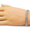 Pulsera Solida 03.196.0034.07 Oro Laminado, Diseño de Corazón, Diamantado, Tres Tonos (08 MM Thickness, 8 Inches Length)