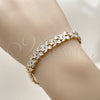 Pulsera Solida 03.196.0034.07 Oro Laminado, Diseño de Corazón, Diamantado, Tres Tonos (08 MM Thickness, 8 Inches Length)