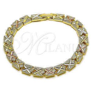 Pulsera Solida 03.196.0036.07 Oro Laminado, Diamantado, Tres Tonos (Thickness, 7 Inches Length)