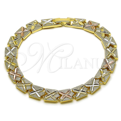 Pulsera Solida 03.196.0036.07 Oro Laminado, Diamantado, Tres Tonos (Thickness, 7 Inches Length)