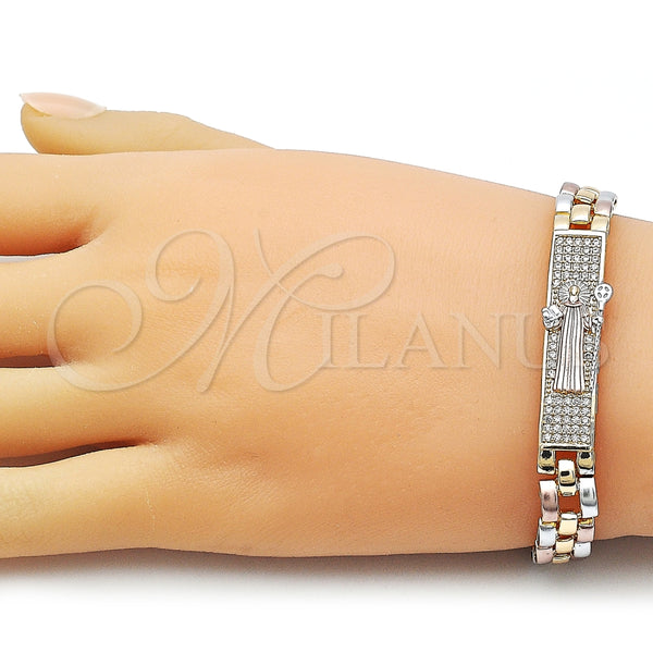 Pulsera Elegante 03.196.0037.07 Oro Laminado, Diseño de San Benito, con Blanca Micro Pave, Pulido, Tres Tonos (09 MM Thickness, 8 Inches Length)