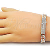 Pulsera Elegante 03.196.0037.07 Oro Laminado, Diseño de San Benito, con Blanca Micro Pave, Pulido, Tres Tonos (09 MM Thickness, 8 Inches Length)