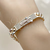 Pulsera Elegante 03.196.0037.07 Oro Laminado, Diseño de San Benito, con Blanca Micro Pave, Pulido, Tres Tonos (09 MM Thickness, 8 Inches Length)