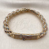 Pulsera Elegante 03.196.0037.07 Oro Laminado, Diseño de San Benito, con Blanca Micro Pave, Pulido, Tres Tonos (09 MM Thickness, 8 Inches Length)