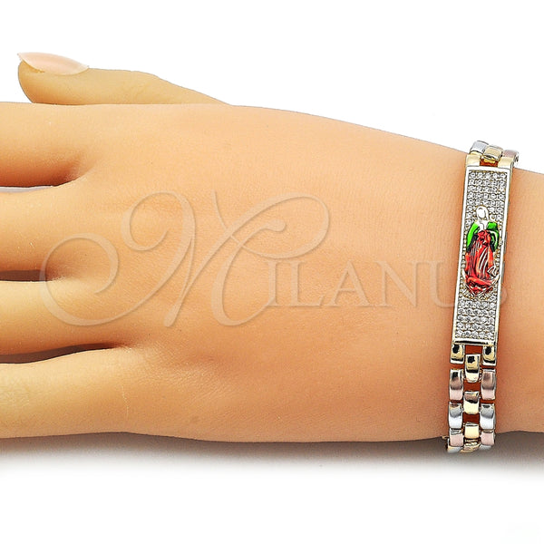 Pulsera Elegante 03.196.0038.07 Oro Laminado, Diseño de Guadalupe, con Blanca Zirconia Cubica, Pulido, Tres Tonos (09 MM Thickness, 7 Inches Length)