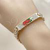 Pulsera Elegante 03.196.0038.07 Oro Laminado, Diseño de Guadalupe, con Blanca Zirconia Cubica, Pulido, Tres Tonos (09 MM Thickness, 7 Inches Length)