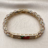 Pulsera Elegante 03.196.0038.07 Oro Laminado, Diseño de Guadalupe, con Blanca Zirconia Cubica, Pulido, Tres Tonos (09 MM Thickness, 7 Inches Length)