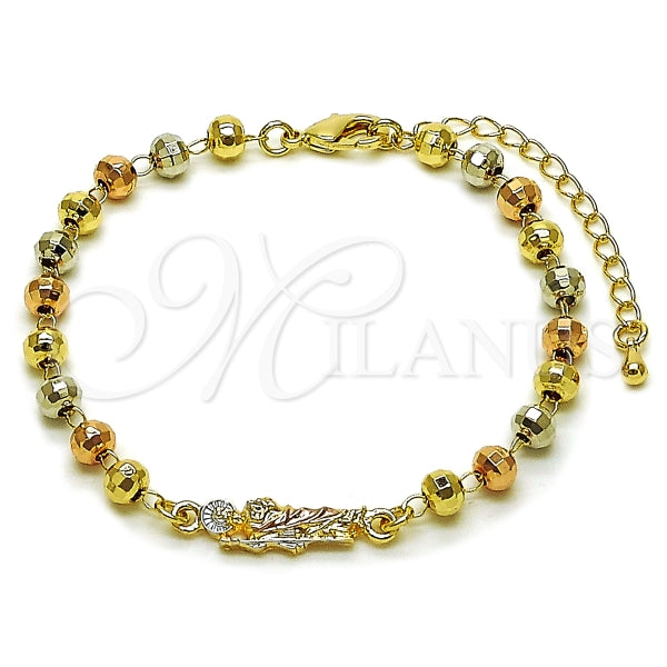 Pulsera Elegante 03.196.0039.07 Oro Laminado, Diseño de San Judas y Bola, Diseño de San Judas, Pulido, Tricolor