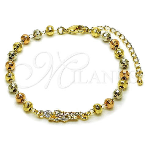 Pulsera Elegante 03.196.0039.07 Oro Laminado, Diseño de San Judas y Bola, Diseño de San Judas, Pulido, Tricolor