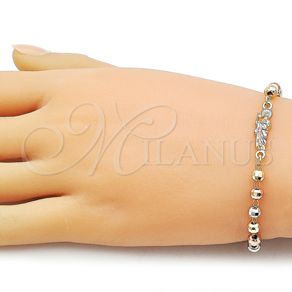 Pulsera Elegante 03.196.0039.07 Oro Laminado, Diseño de San Judas y Bola, Pulido, Tres Tonos (05 MM Thickness, 7 Inches Length)