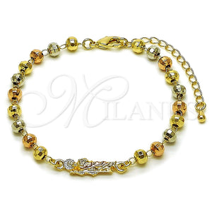 Pulsera Elegante 03.196.0039.07 Oro Laminado, Diseño de San Judas y Bola, Pulido, Tres Tonos (05 MM Thickness, 7 Inches Length)