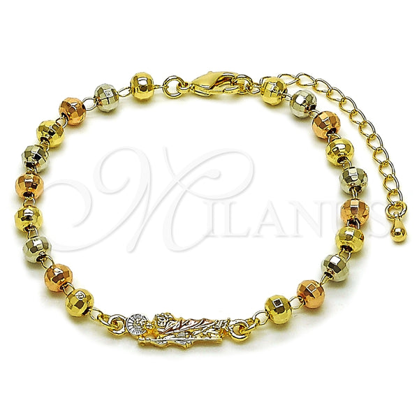 Pulsera Elegante 03.196.0039.07 Oro Laminado, Diseño de San Judas y Bola, Pulido, Tres Tonos (05 MM Thickness, 7 Inches Length)