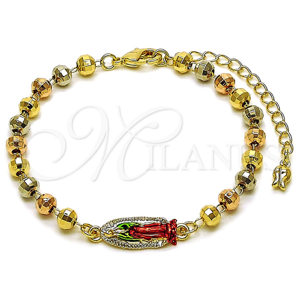 Pulsera Elegante 03.196.0040.1.07 Oro Laminado, Diseño de Guadalupe y Bola, Pulido, Tres Tonos (05 MM Thickness, 7 Inches Length)