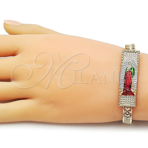 Pulsera Elegante 03.196.0041.1.08 Oro Laminado, Diseño de Guadalupe, Pulido, Tres Tonos (Thickness, 8 Inches Length)