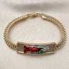 Pulsera Elegante 03.196.0041.1.08 Oro Laminado, Diseño de Guadalupe, Pulido, Tres Tonos (Thickness, 8 Inches Length)