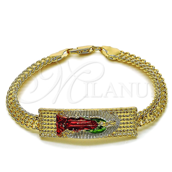 Pulsera Elegante 03.196.0041.1.08 Oro Laminado, Diseño de Guadalupe, Pulido, Tres Tonos (Thickness, 8 Inches Length)