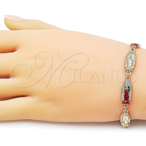 Pulsera Elegante 03.196.0042.07 Oro Laminado, Diseño de Guadalupe, Pulido, Tres Tonos (Thickness, 7 Inches Length)