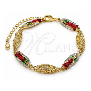 Pulsera Elegante 03.196.0042.07 Oro Laminado, Diseño de Guadalupe, Pulido, Tres Tonos (Grosor 07.4 MM, 7 Pulgadas de Largo)