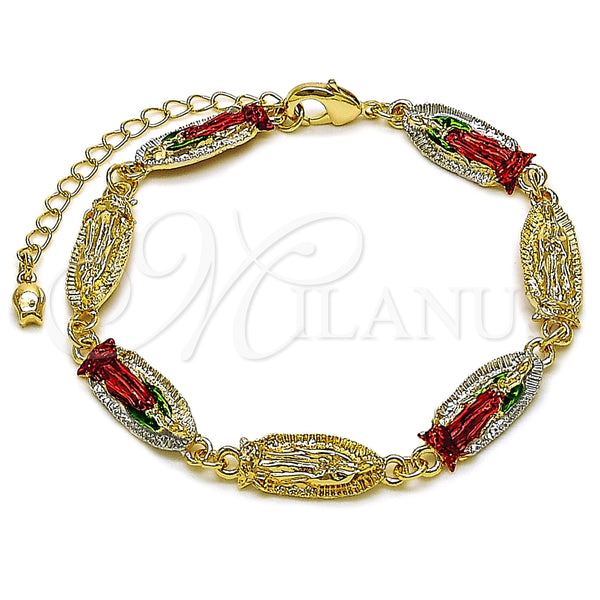 Pulsera Elegante 03.196.0042.07 Oro Laminado, Diseño de Guadalupe, Pulido, Tres Tonos (Thickness, 7 Inches Length)