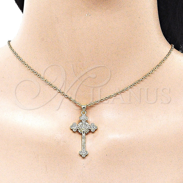 Dije Religioso 05.284.0025 Oro Laminado, Diseño de Crucifijo, con Blanca Zirconia Cubica, Pulido, Tono Dorado