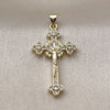 Dije Religioso 05.284.0025 Oro Laminado, Diseño de Crucifijo, con Blanca Zirconia Cubica, Pulido, Tono Dorado