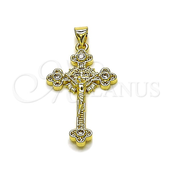 Dije Religioso 05.284.0025 Oro Laminado, Diseño de Crucifijo, con Blanca Zirconia Cubica, Pulido, Tono Dorado