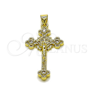 Dije Religioso 05.284.0025 Oro Laminado, Diseño de Crucifijo, con Blanca Zirconia Cubica, Pulido, Tono Dorado