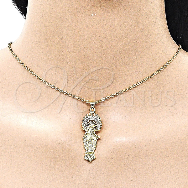 Dije Religioso 05.284.0026 Oro Laminado, Diseño de Medalla Milagrosa, con Blanca Zirconia Cubica, Pulido, Tono Dorado