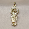 Dije Religioso 05.284.0026 Oro Laminado, Diseño de Medalla Milagrosa, con Blanca Zirconia Cubica, Pulido, Tono Dorado