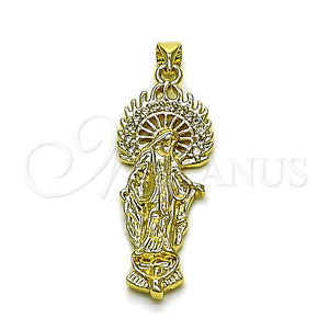 Dije Religioso 05.284.0026 Oro Laminado, Diseño de Medalla Milagrosa, con Blanca Zirconia Cubica, Pulido, Tono Dorado