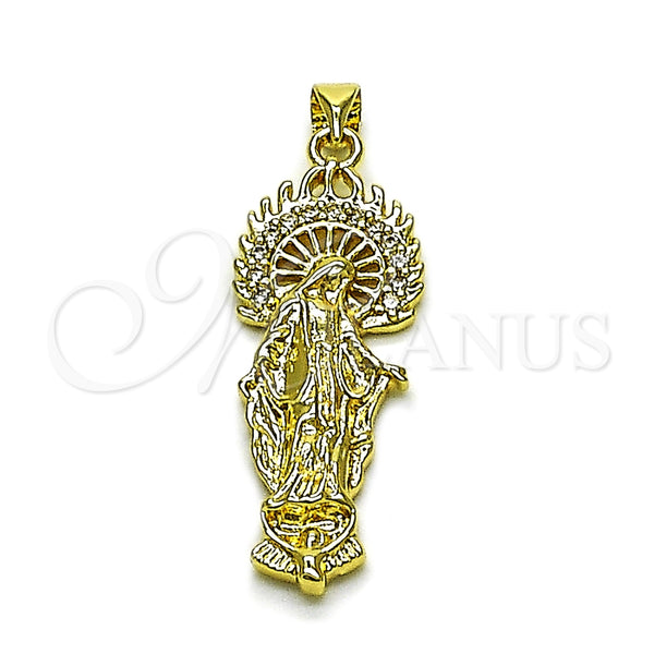 Dije Religioso 05.284.0026 Oro Laminado, Diseño de Medalla Milagrosa, con Blanca Zirconia Cubica, Pulido, Tono Dorado