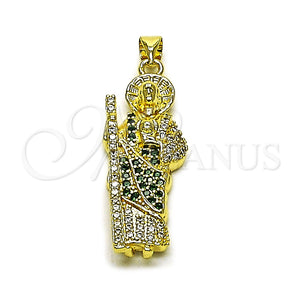 Dije Religioso 05.284.0027 Oro Laminado, Diseño de San Judas, con Verde and Blanca Zirconia Cubica, Pulido, Tono Dorado