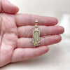 Dije Religioso 05.284.0028 Oro Laminado, Diseño de Guadalupe, con Zirconia Cubica Blanca, Pulido, Dorado