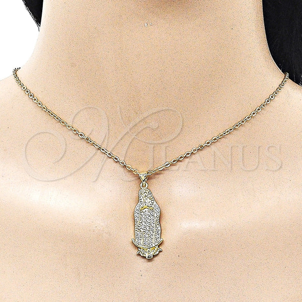 Dije Religioso 05.284.0028 Oro Laminado, Diseño de Guadalupe, con Blanca Zirconia Cubica, Pulido, Tono Dorado