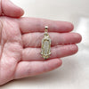 Dije Religioso 05.284.0028 Oro Laminado, Diseño de Guadalupe, con Blanca Zirconia Cubica, Pulido, Tono Dorado
