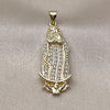 Dije Religioso 05.284.0028 Oro Laminado, Diseño de Guadalupe, con Blanca Zirconia Cubica, Pulido, Tono Dorado