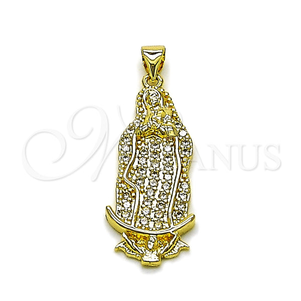 Dije Religioso 05.284.0028 Oro Laminado, Diseño de Guadalupe, con Blanca Zirconia Cubica, Pulido, Tono Dorado
