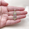 Dije Religioso 05.284.0028.1 Oro Laminado, Diseño de Guadalupe, con Multicolor Zirconia Cubica, Pulido, Tono Dorado