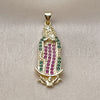 Dije Religioso 05.284.0028.1 Oro Laminado, Diseño de Guadalupe, con Multicolor Zirconia Cubica, Pulido, Tono Dorado