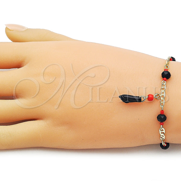 Pulsera Elegante 03.213.0228.06 Oro Laminado, Diseño de Mano de Figa y Mariner, con Cristal Negro, Pulido, Tono Dorado (Grosor 03 MM, 6 Pulgadas de Largo)